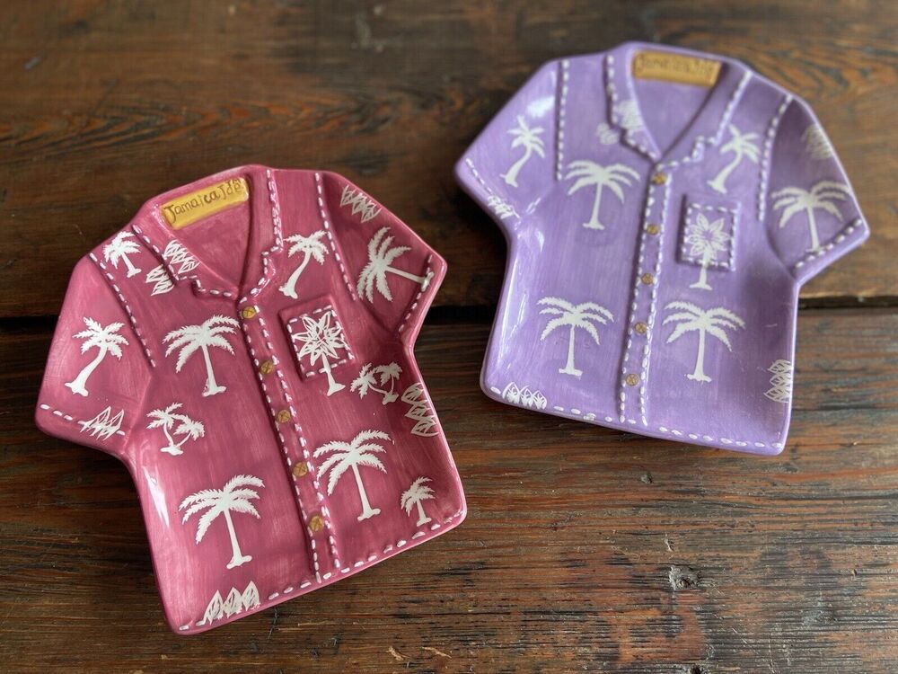 JAMAICA JOE Tropical Hawaiian Style Shirt Snack Plates (Set Of 2)
